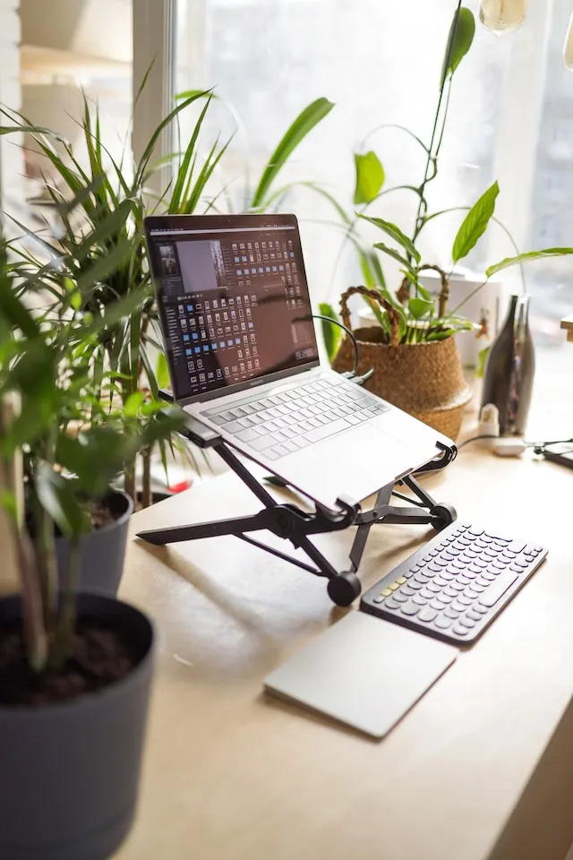 Laptop on a laptop stand